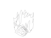 a black and white drawing of a book on fire